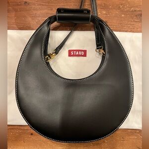 Staud Mini Moon black leather bag